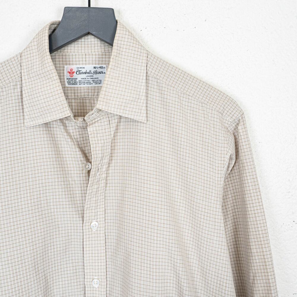 Turnbull & Asser Cotton Tan micro check Dress shirt size 16 1/2 - Picture 4 of 11